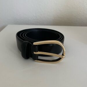 Black Leather Belt with Gold Buckle